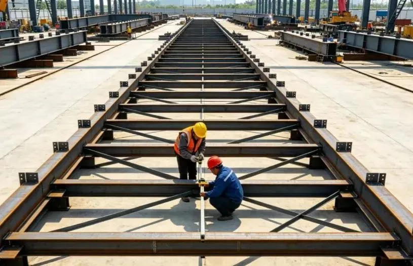 On-Site Steel Struktur Assemblée + Integral Hoisting Construction Workflow + Schlëssel Iwwerleeungen