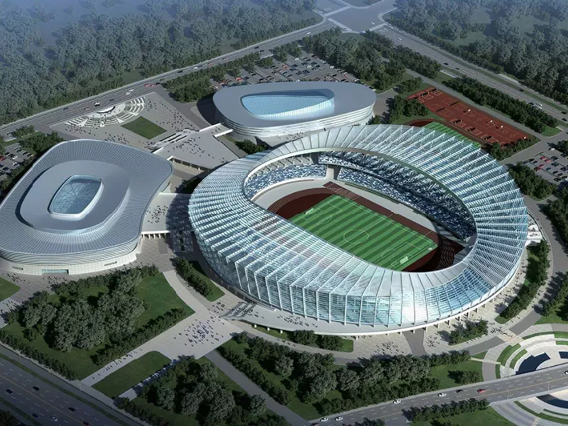 Pre-fabrizéierte Stol Struktur fir Sports Center Complex